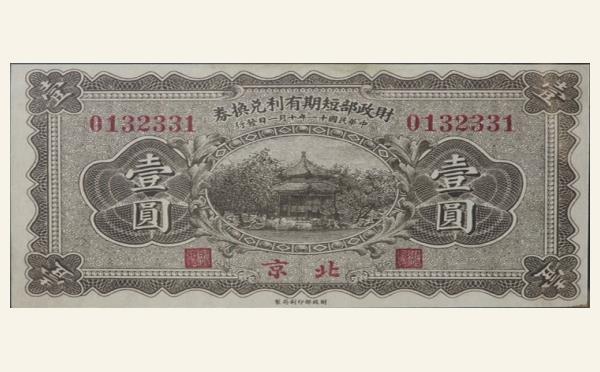 民国十一年财政部短期有利兑换券壹圆(北京)实物图片